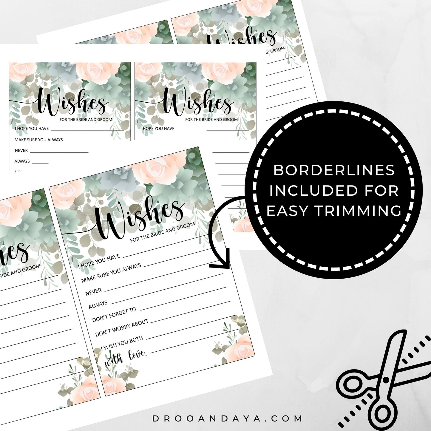 Wedding Advice Cards for the Bride and Groom Floral Theme - Droo & Aya