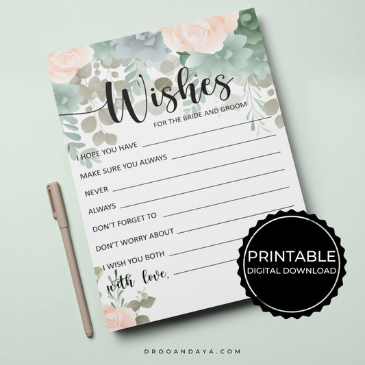 Wedding Advice Cards for the Bride and Groom Floral Theme - Droo & Aya