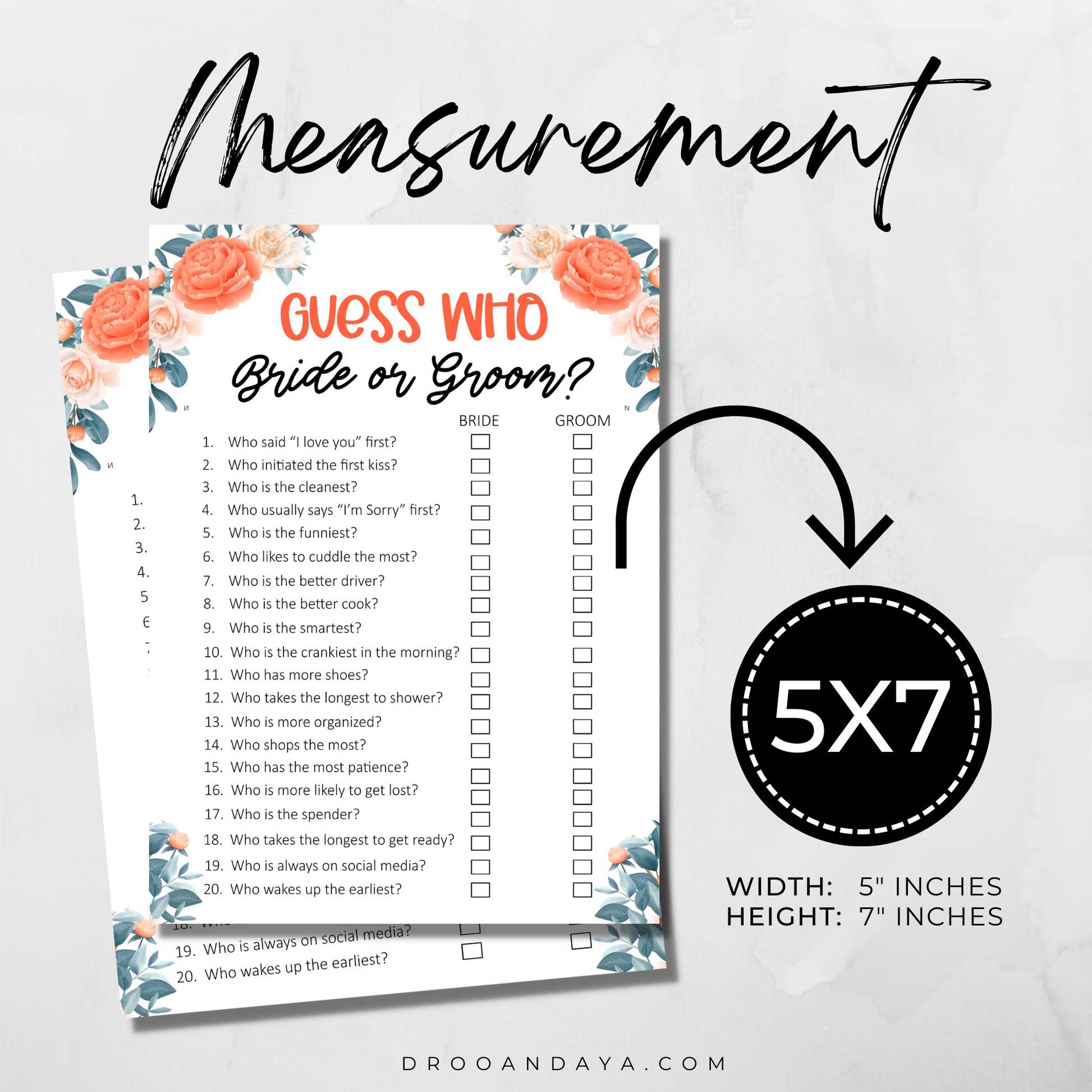 Guess Who Bride or Groom Wedding Printable Game - Droo & Aya