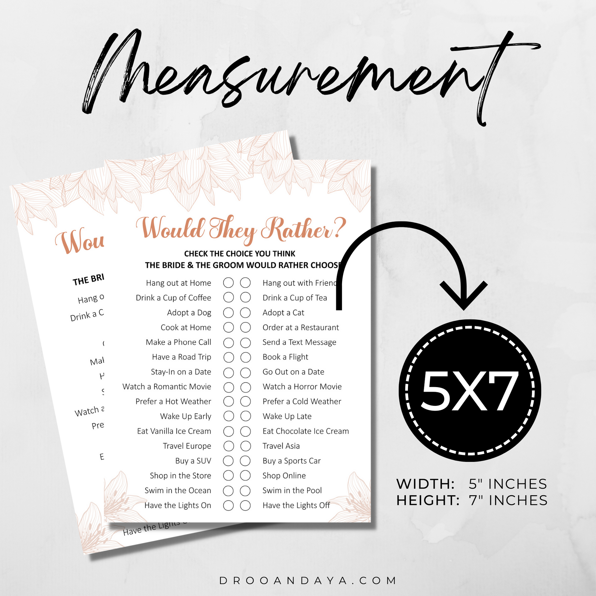 Bride or Groom Would You Rather Printable Fun Wedding Ice Breaker Game Cards - Droo & Aya
