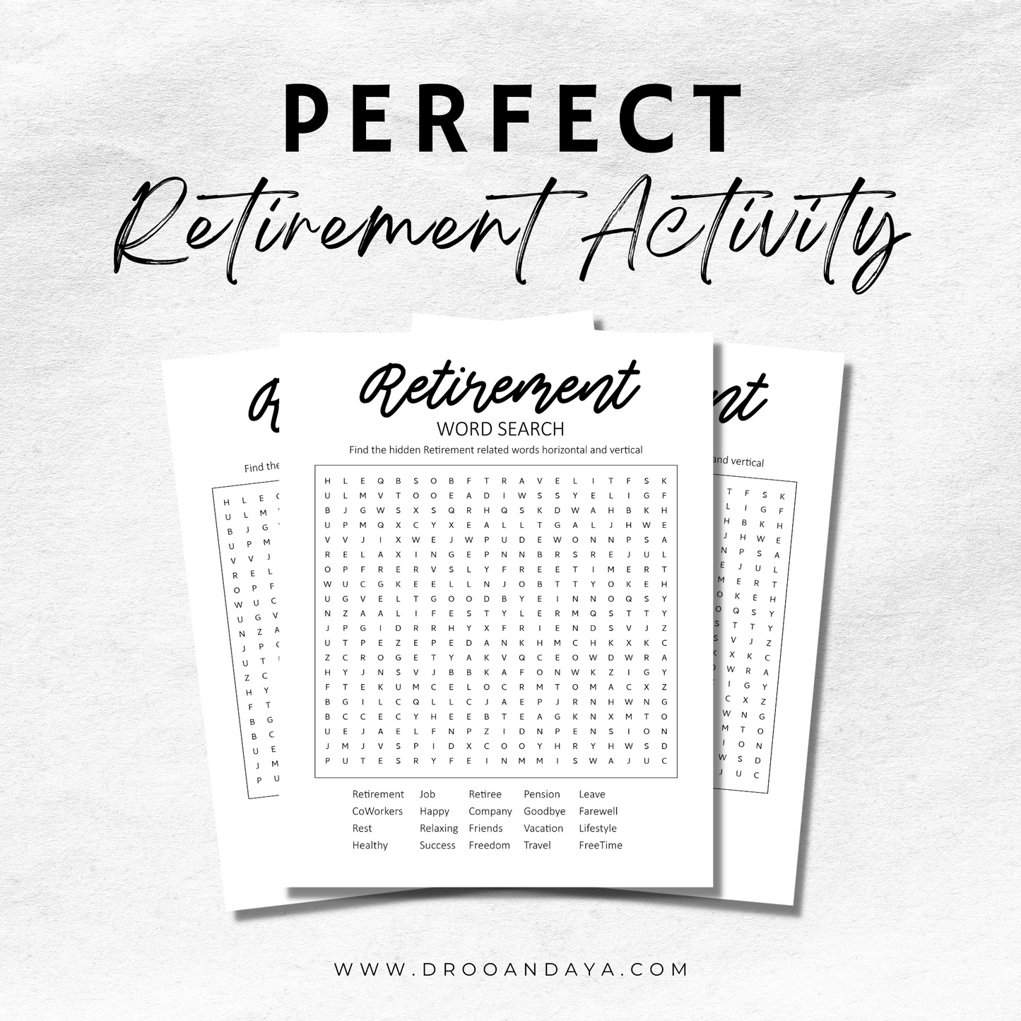 Retirement Word Search, Retirement Game, Game for Coworker - Droo & Aya