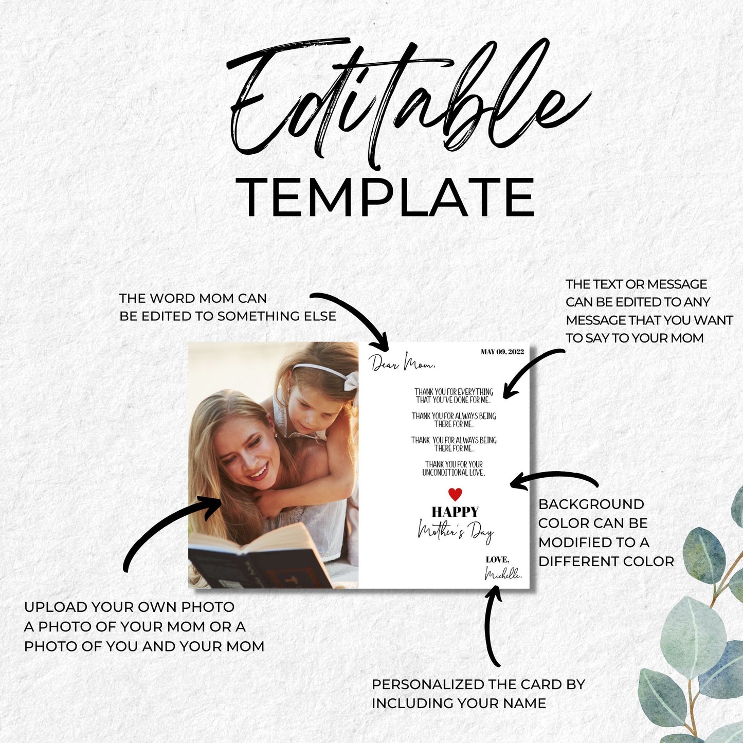 Mothers Day Flat Card Template Printable