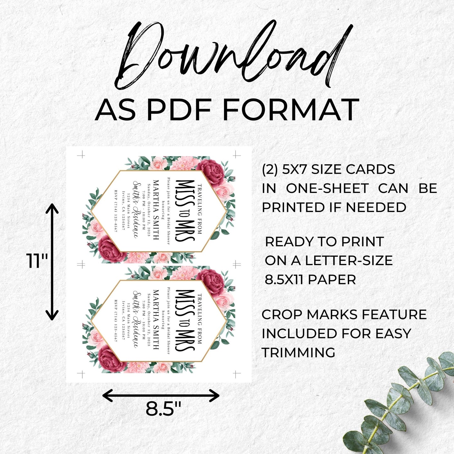 Miss to Mrs Invitation Template - Floral