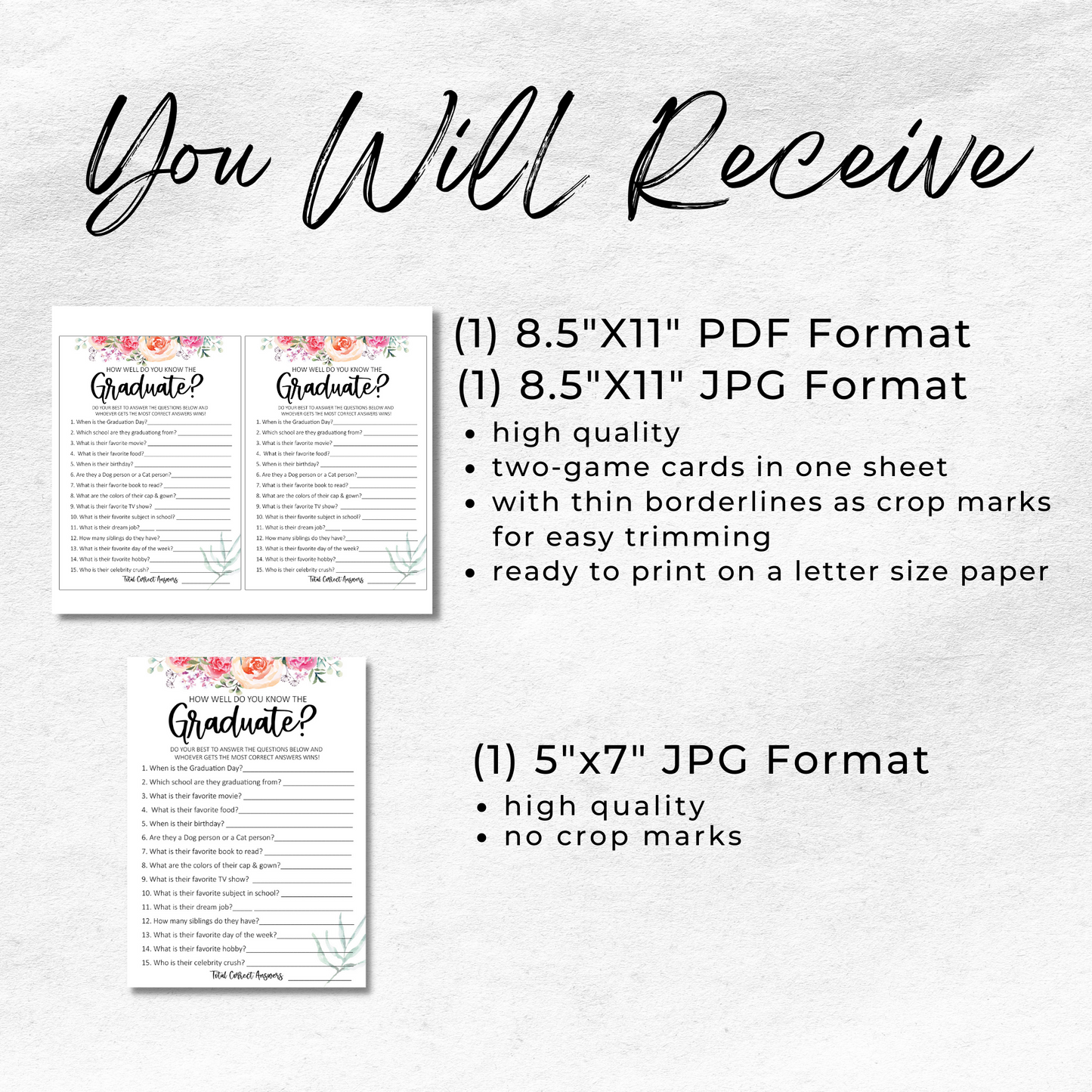 Class of 2022 Graduation Party Game Printable - How Well Do You Know the Graduate - Floral - Droo & Aya