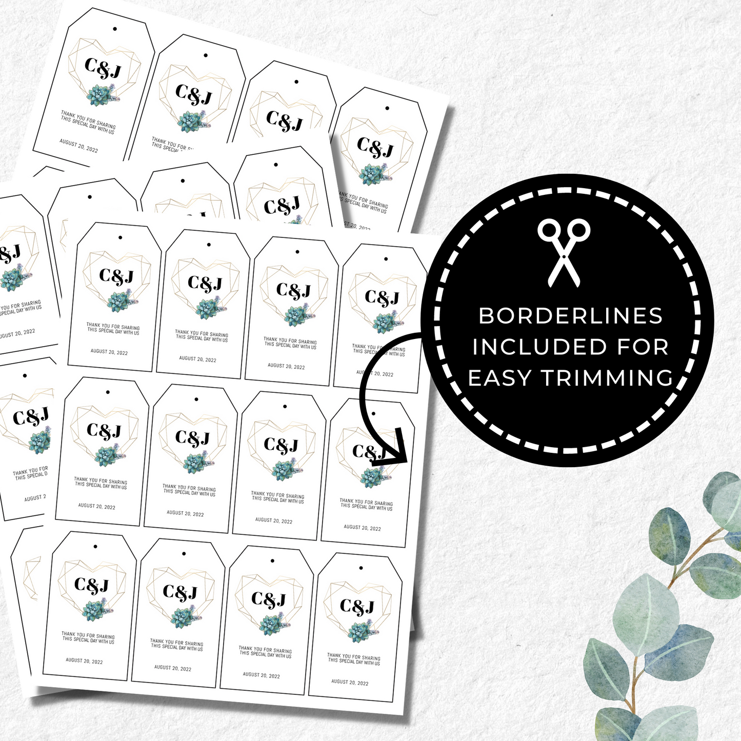 Succulent Wedding Favor Tag Template