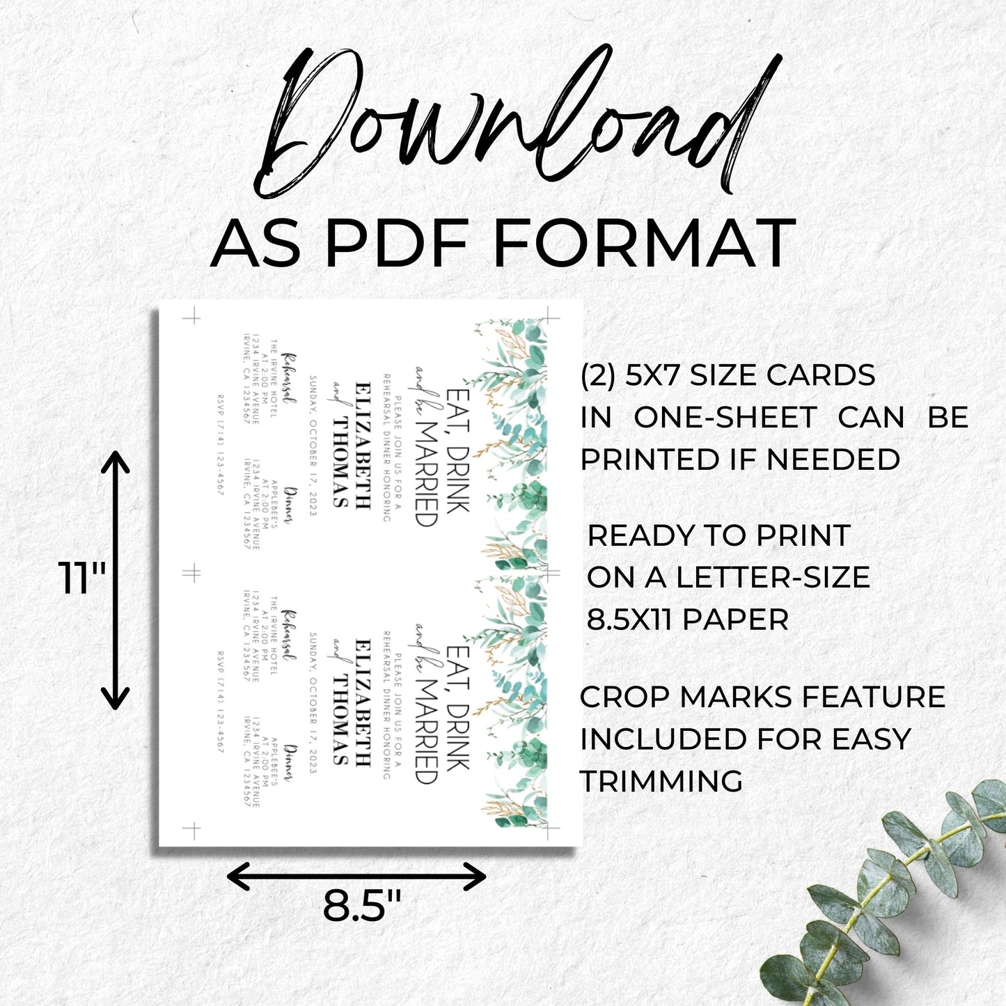 Rehearsal Dinner Template Invitation 5x7 - Greenery