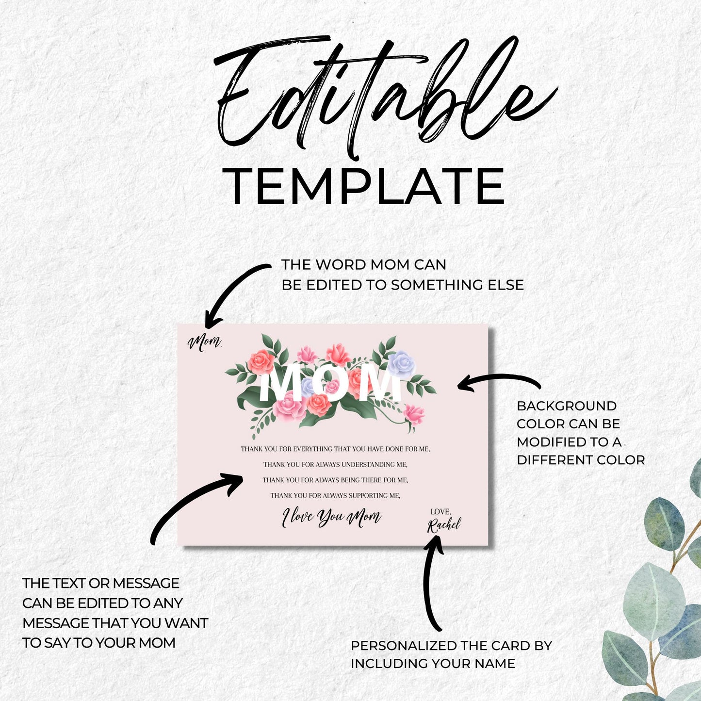 Mothers Day Card Template Printable - Floral