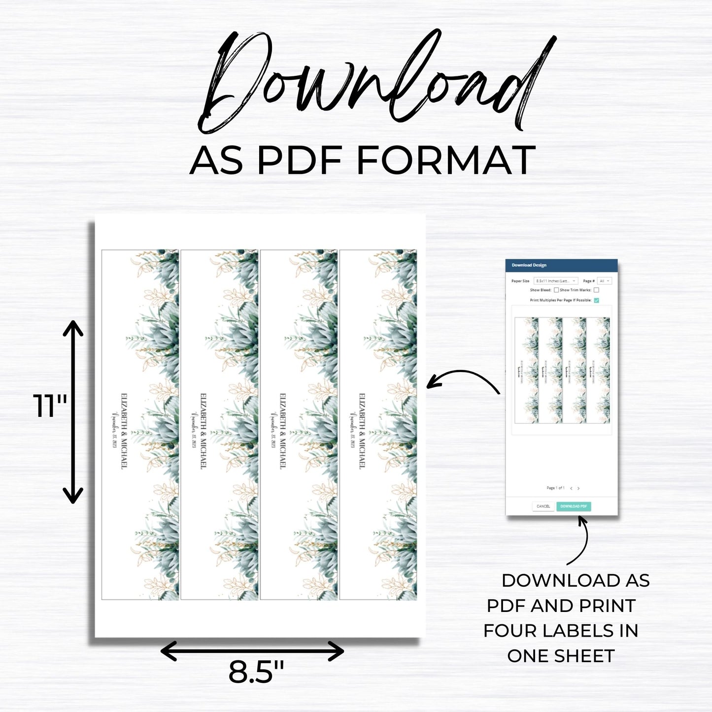 Water Bottle Label Template - Greenery
