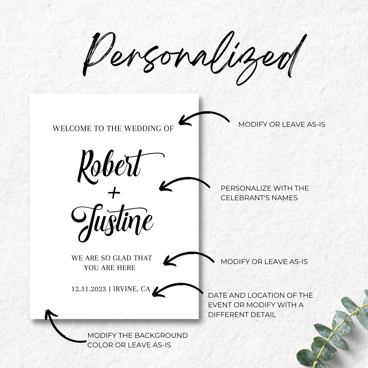 Minimalists Personalized Wedding Sign Template