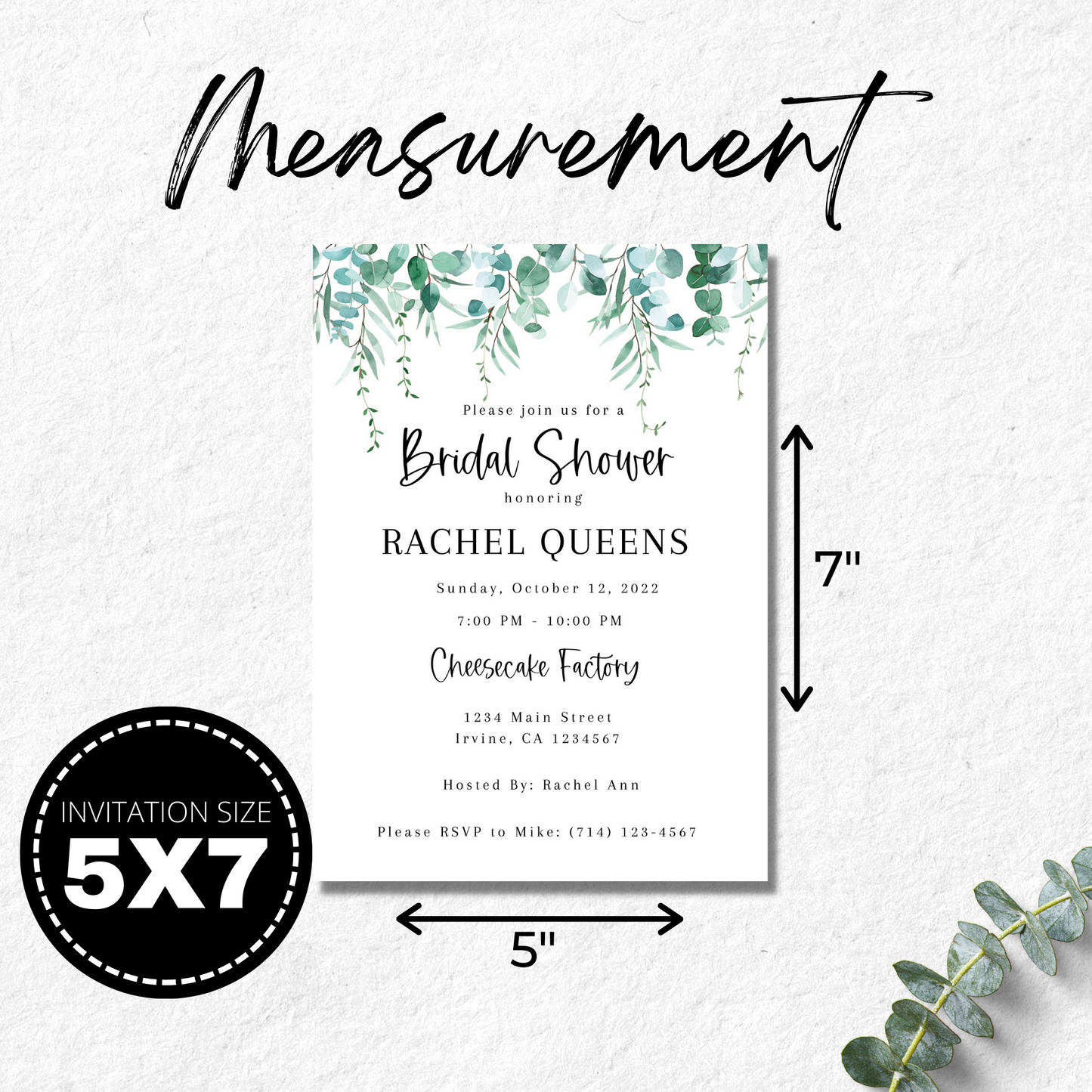Bridal Shower Invitation Template Eucalyptus