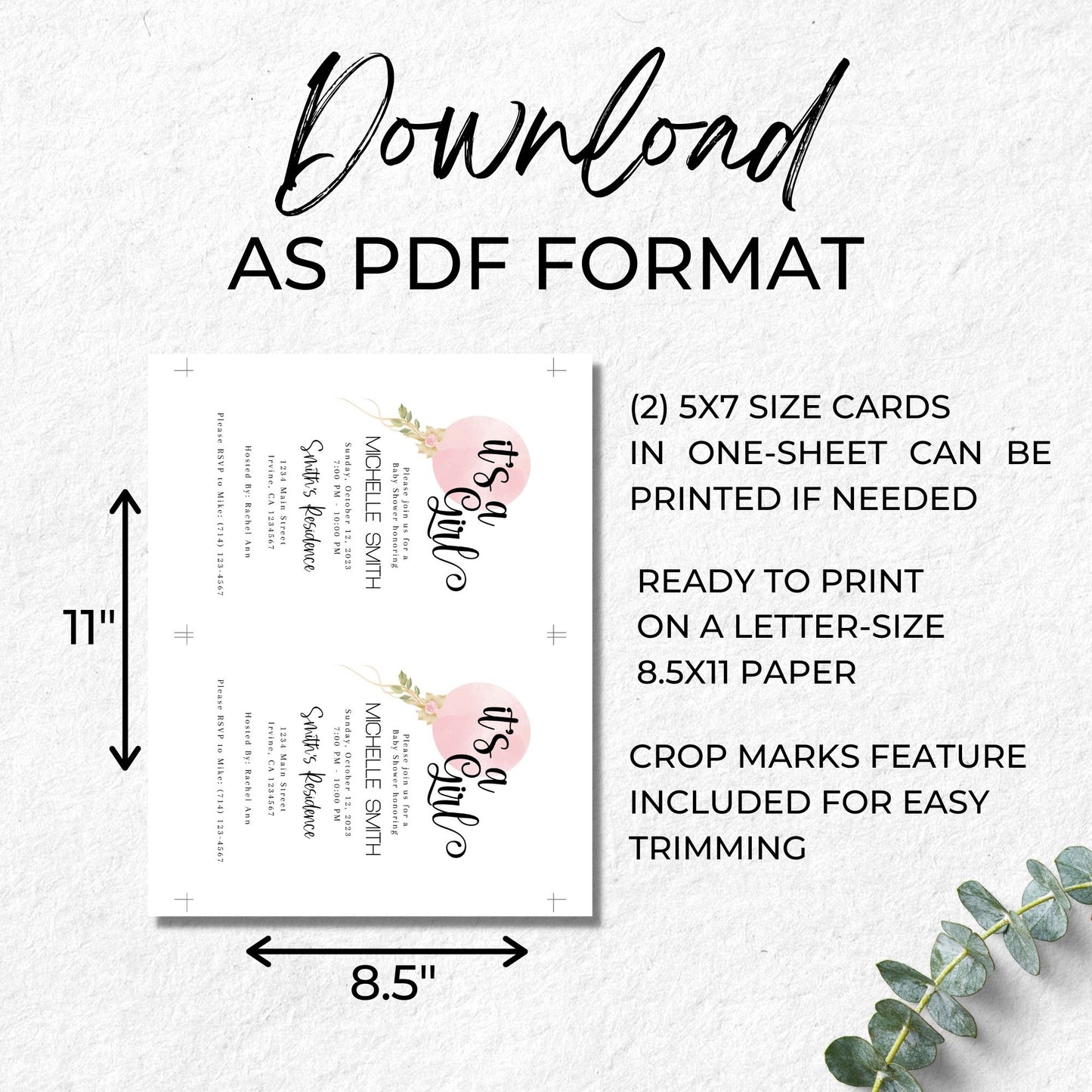 Pink Floral Baby Shower Invitation Template