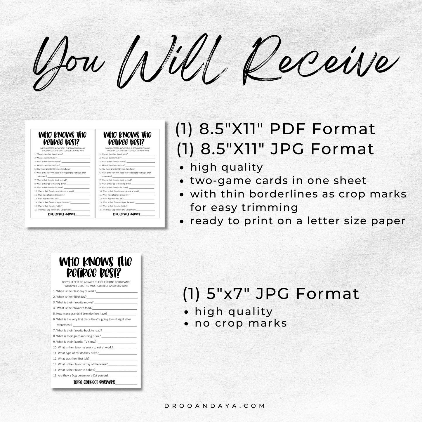 Who Knows the Retiree Best Retirement Party Game Printable - Droo & Aya