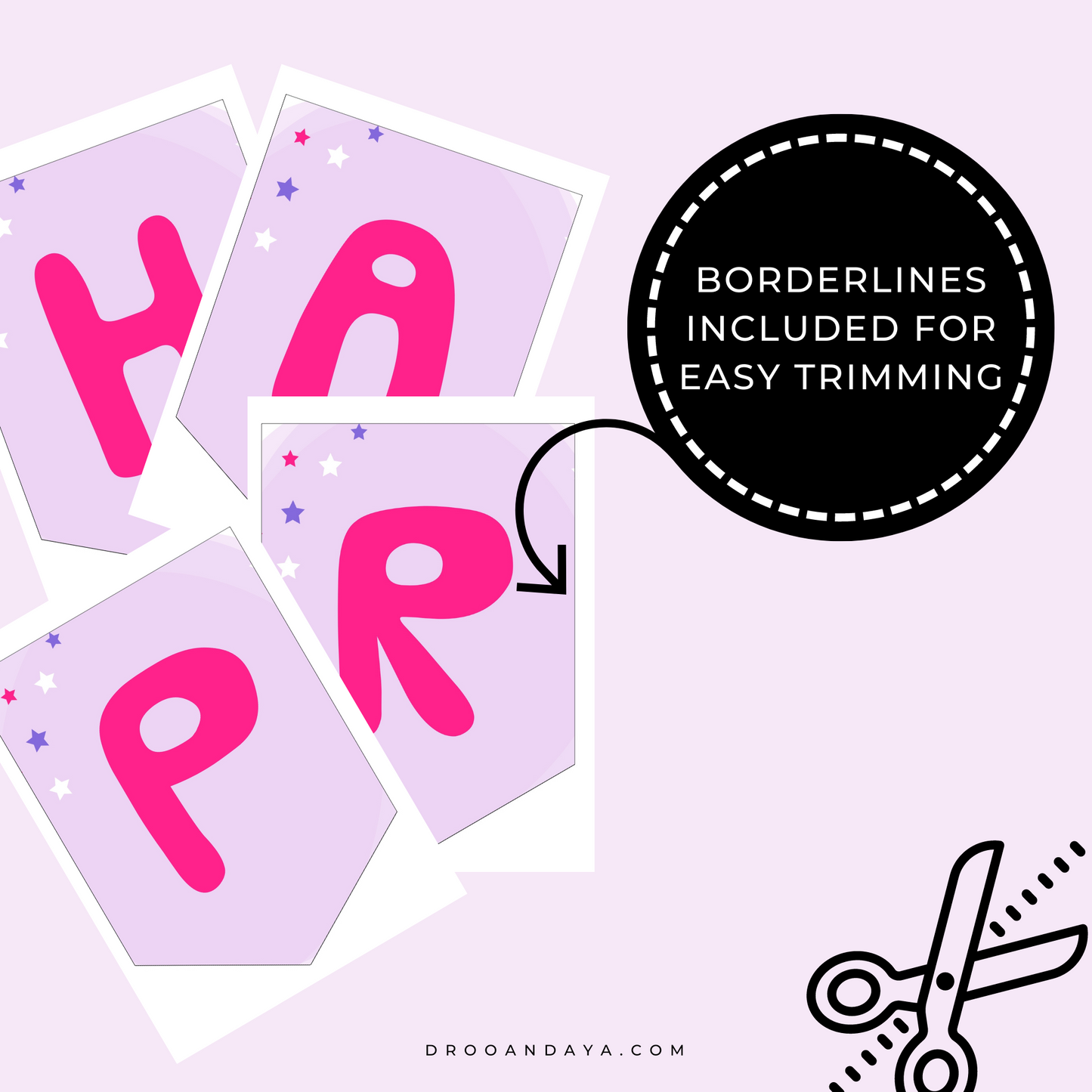 Happy Birthday Banner Printable PDF - Unicorn Theme - Droo & Aya