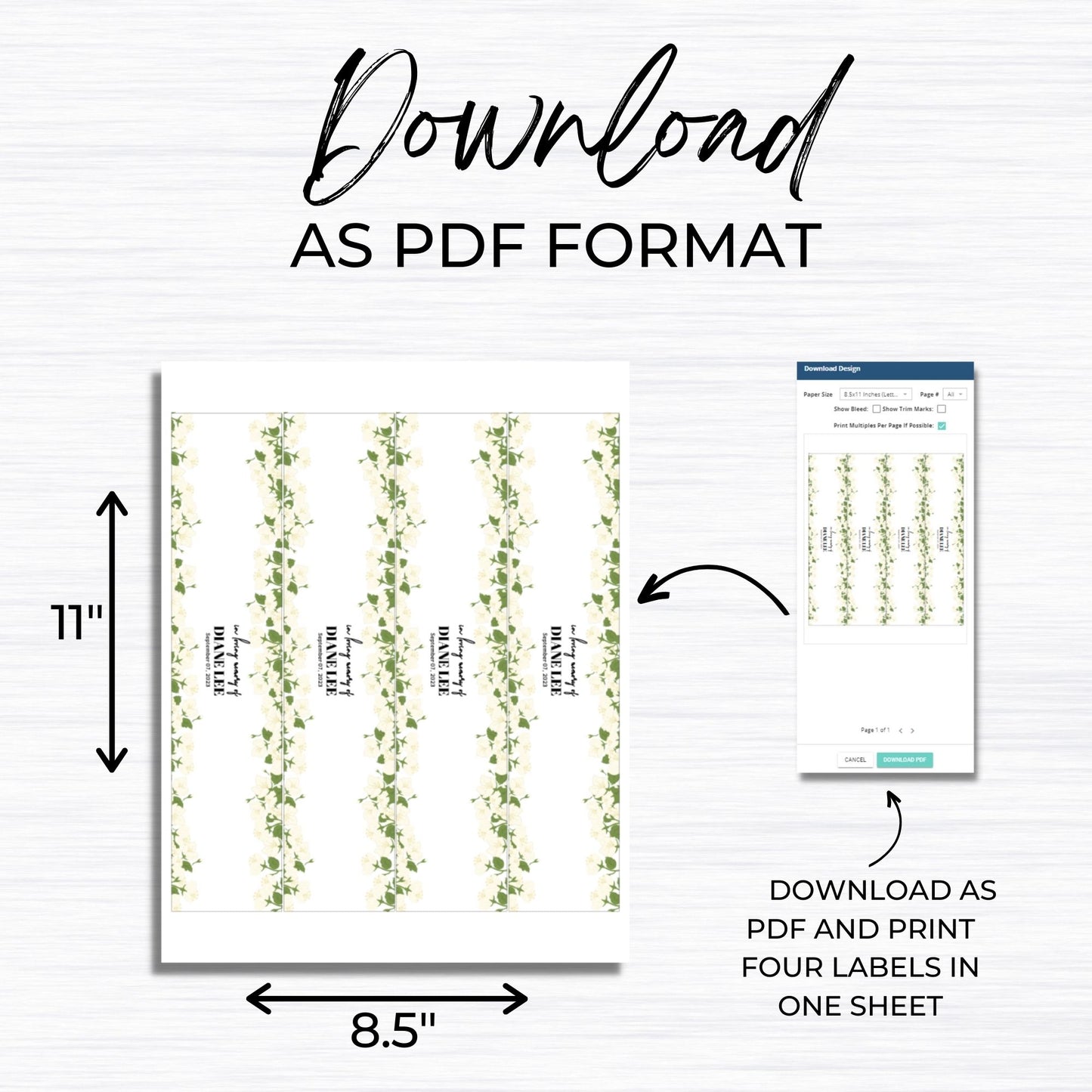 Funeral Water Bottle Label Template - Floral
