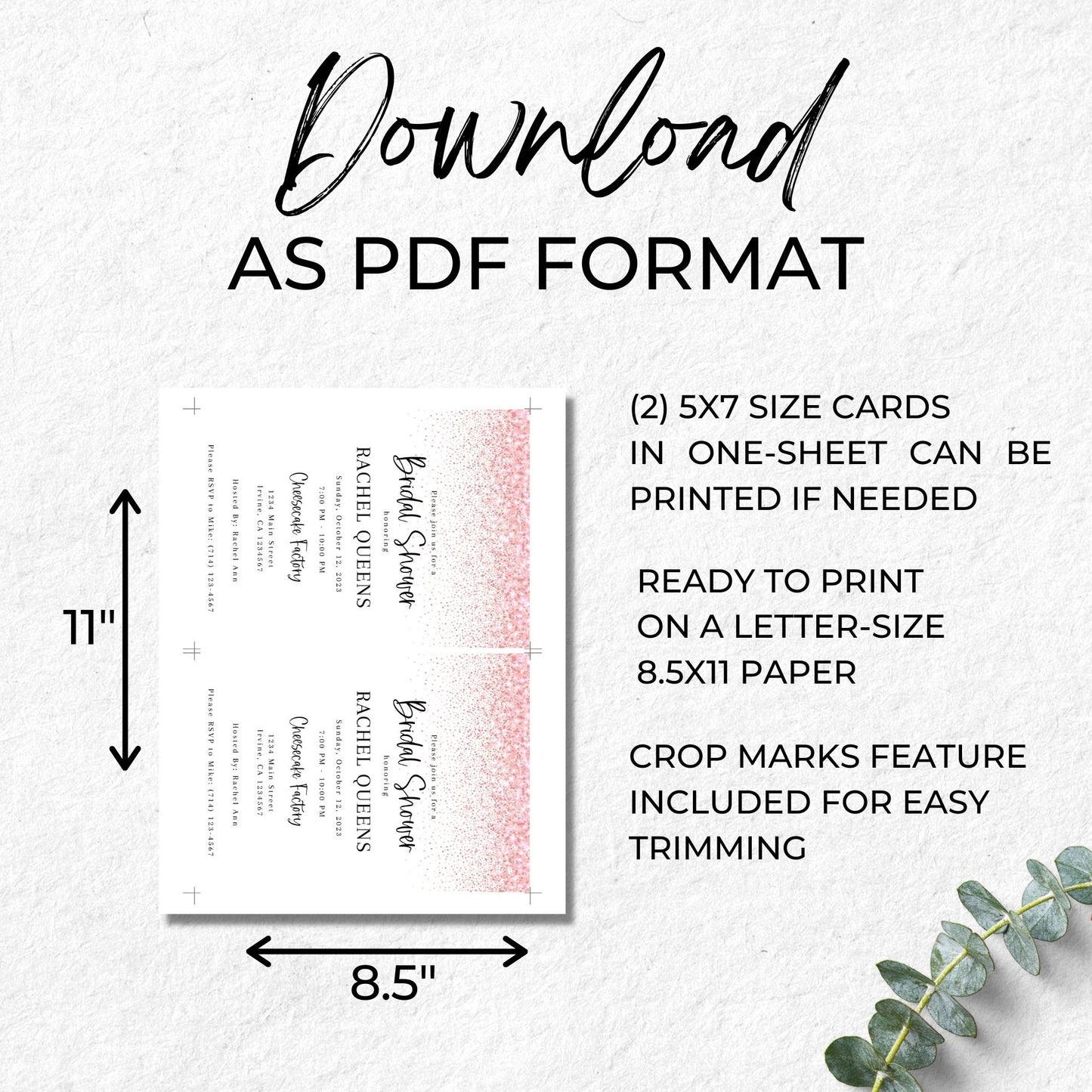 Pink Glittered Bridal Shower Invitation Template