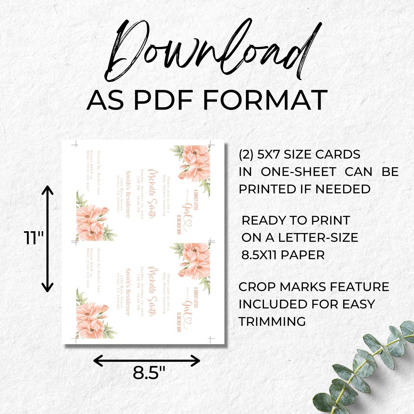 Peach Floral Baby Shower Invitation Template