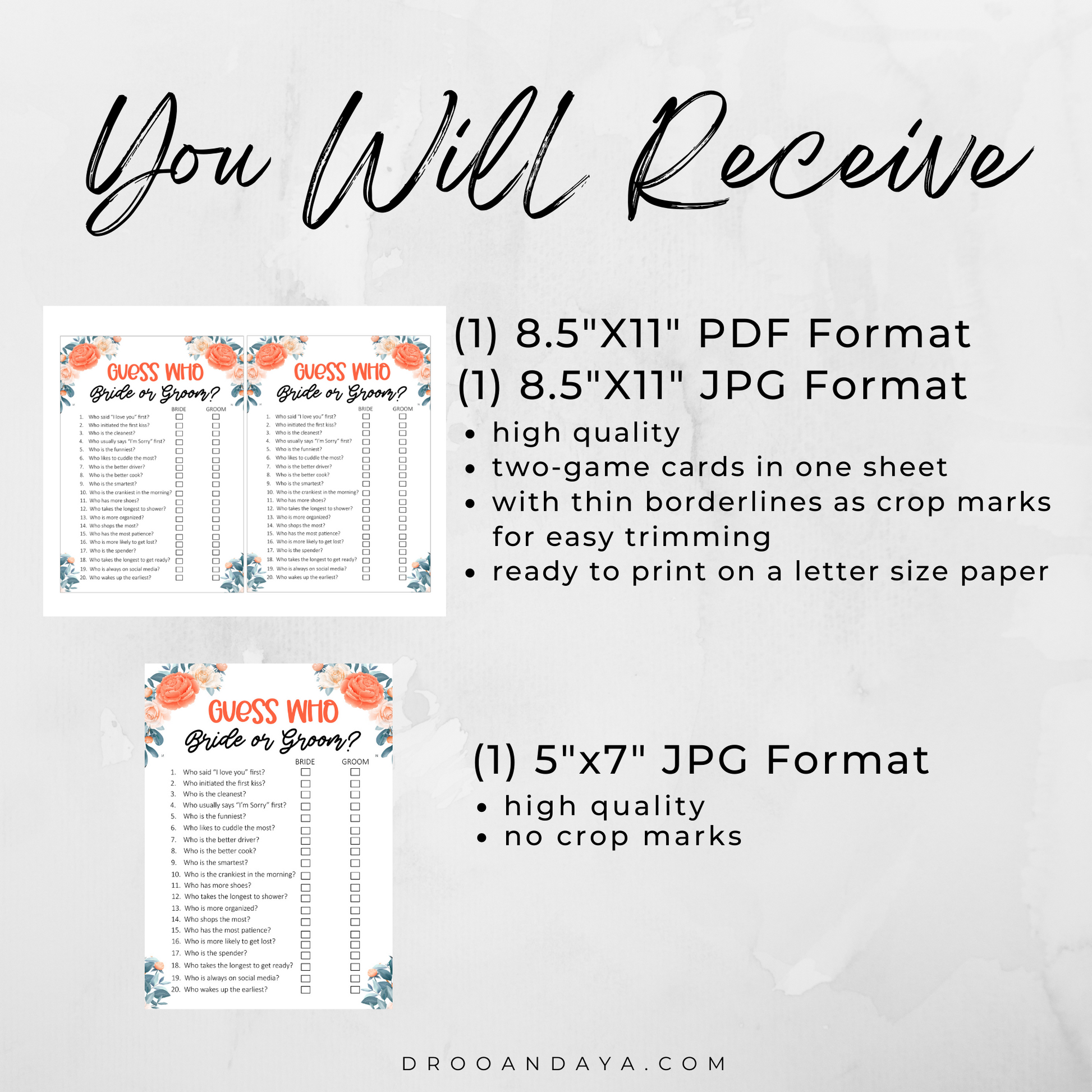 Guess Who Bride or Groom Wedding Printable Game - Droo & Aya