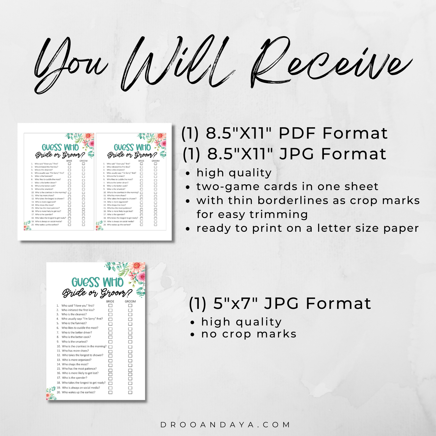 Guess Who Bride or Groom Wedding Printable Game - Droo & Aya