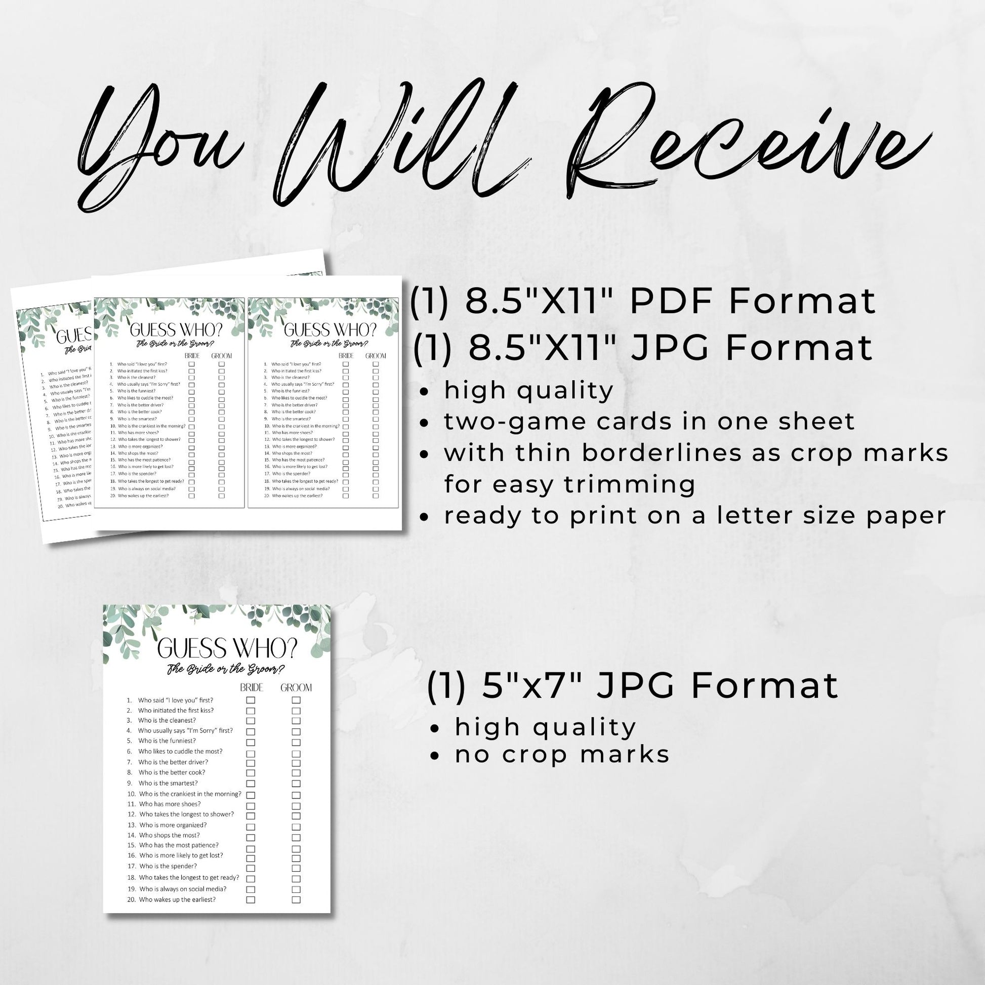 Guess Who Bride or Groom Wedding Printable Game, Bride Groom Game - Droo & Aya