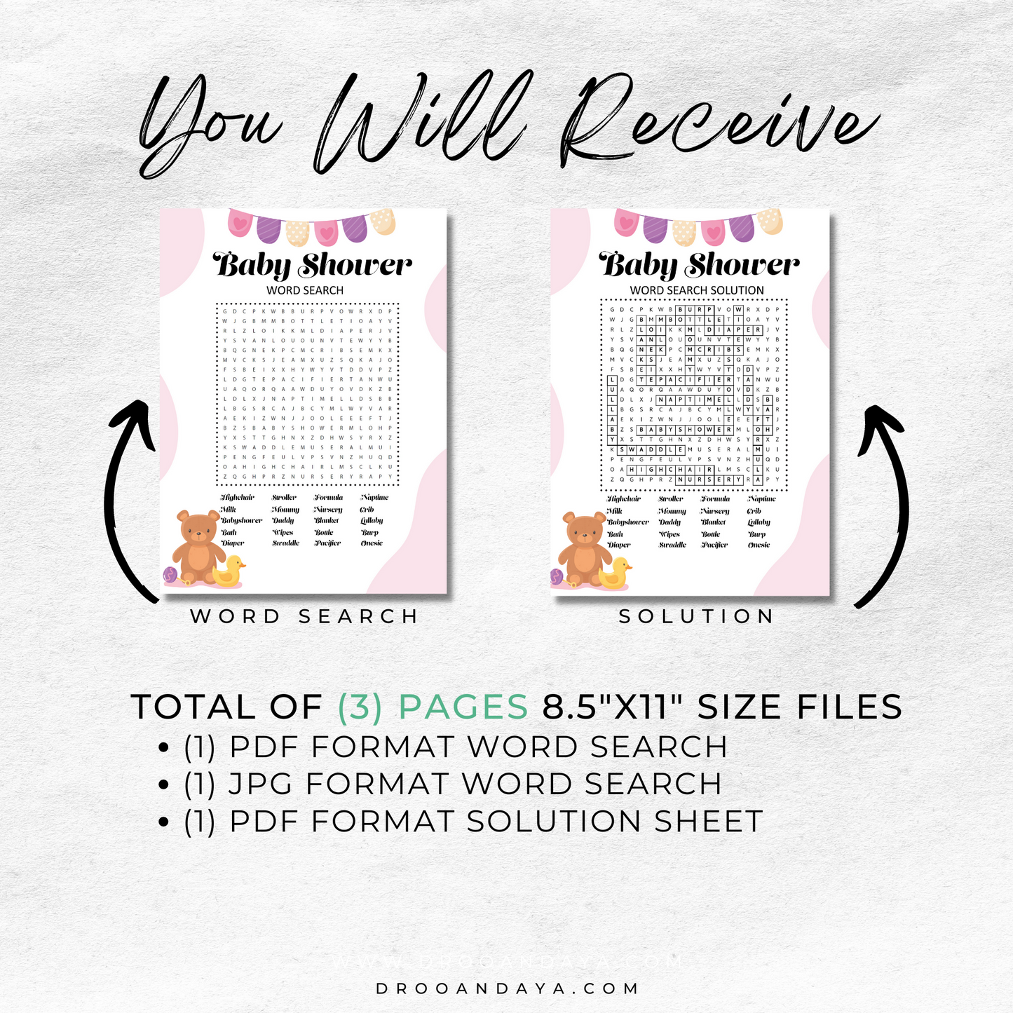 Word Search Baby Shower Game Printable