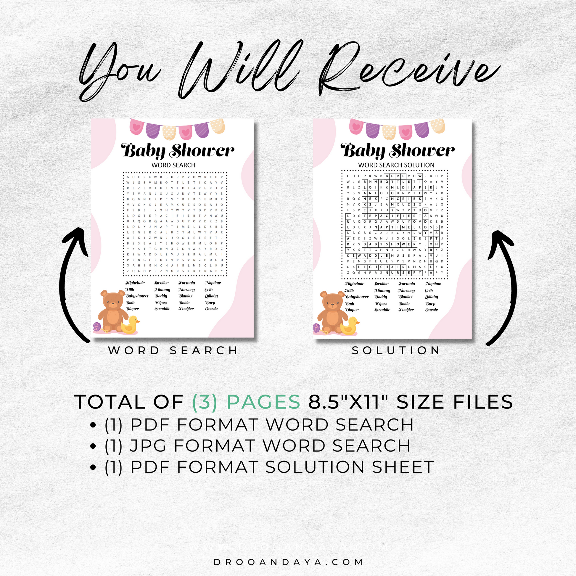 Word Search Baby Shower Game Printable