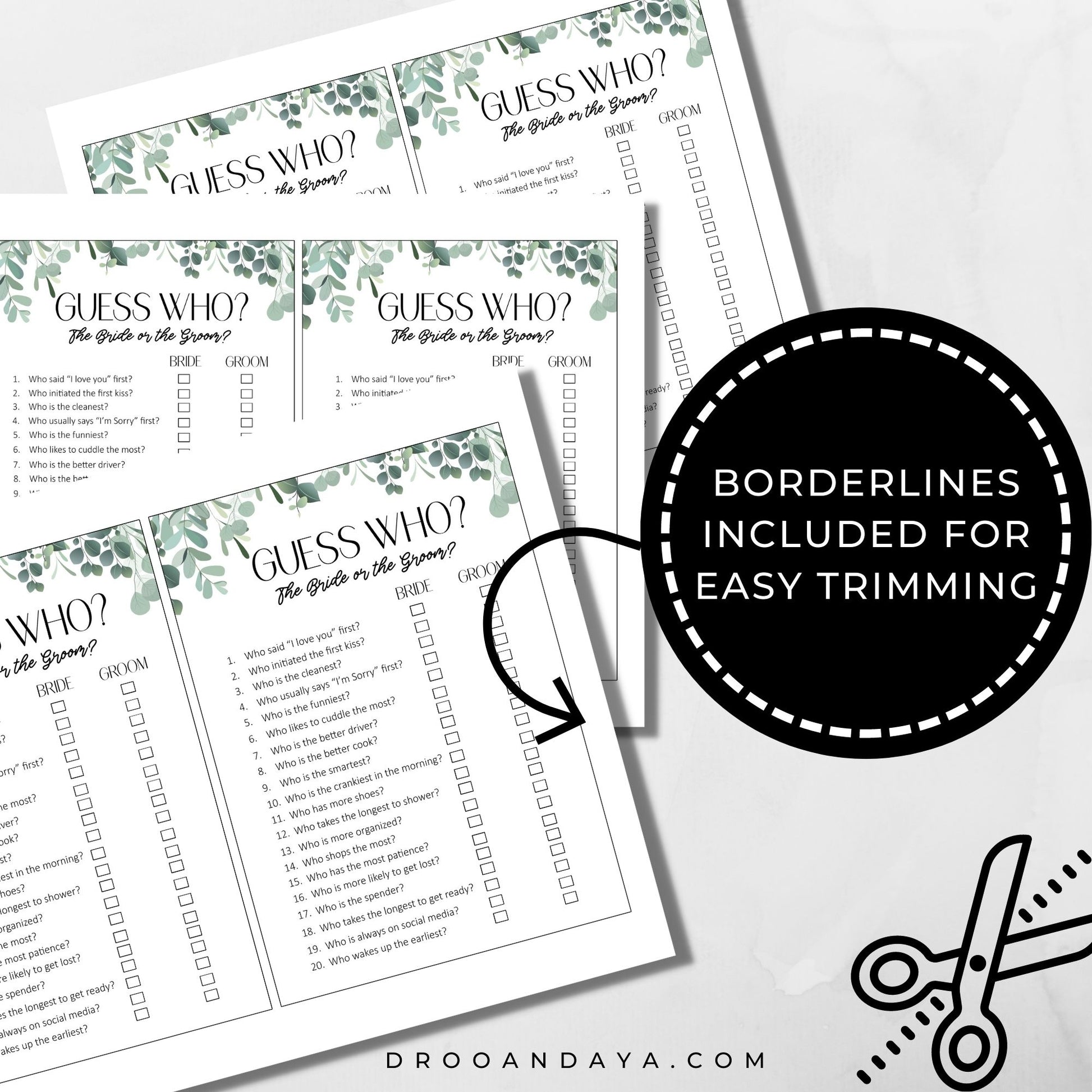 Guess Who Bride or Groom Wedding Printable Game, Bride Groom Game - Droo & Aya