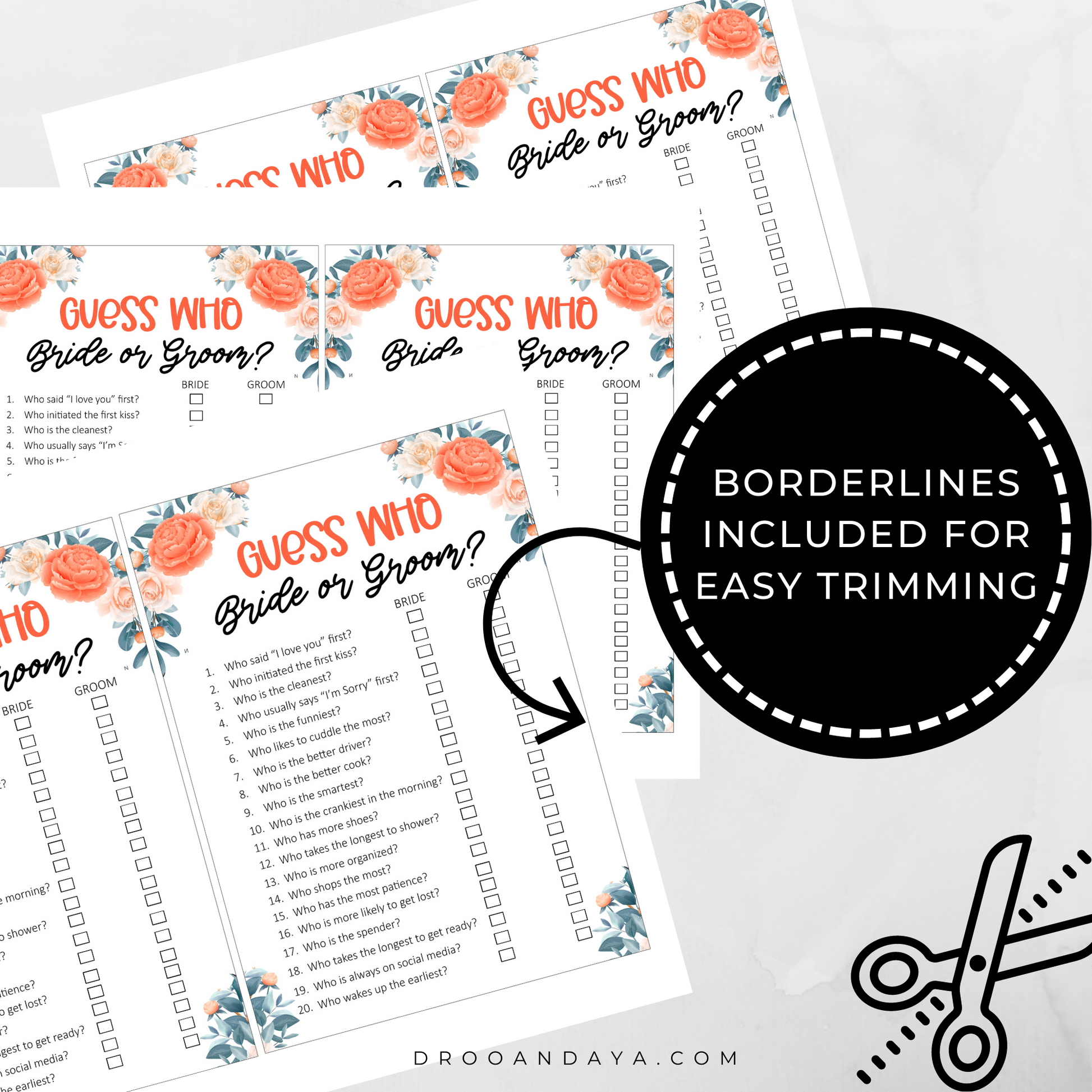 Guess Who Bride or Groom Wedding Printable Game - Droo & Aya