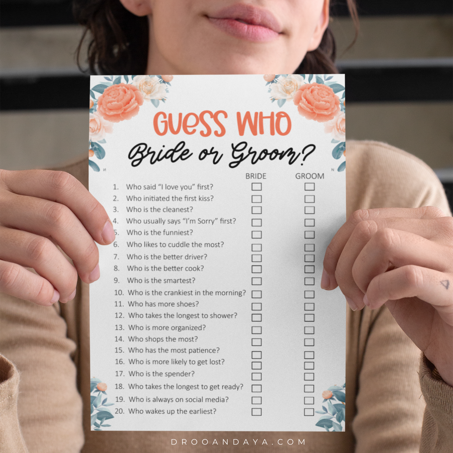 Guess Who Bride or Groom Wedding Printable Game - Droo & Aya