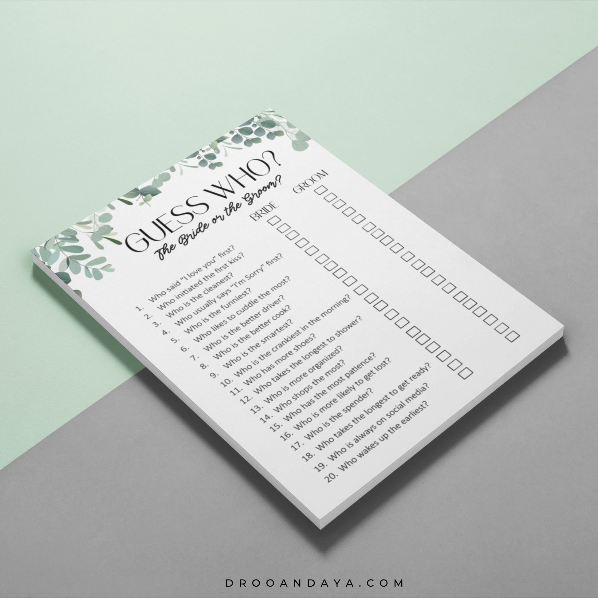 Guess Who Bride or Groom Wedding Printable Game,