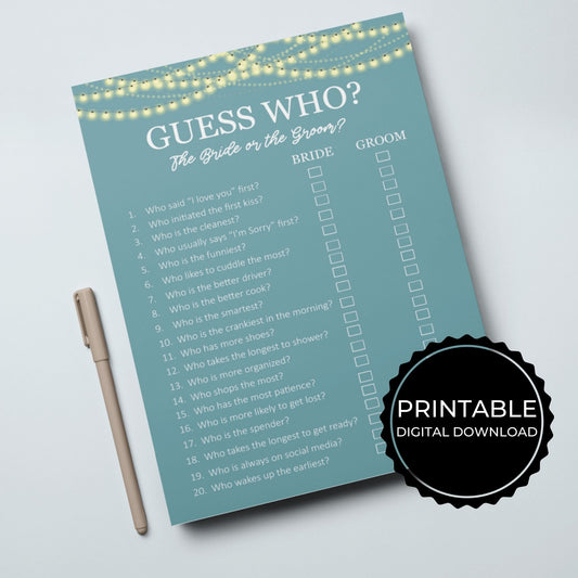 Guess Who Bride or Groom Wedding Printable Game