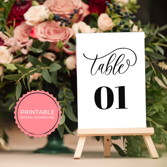 Wedding Table Numbers Printable - Table 1-25