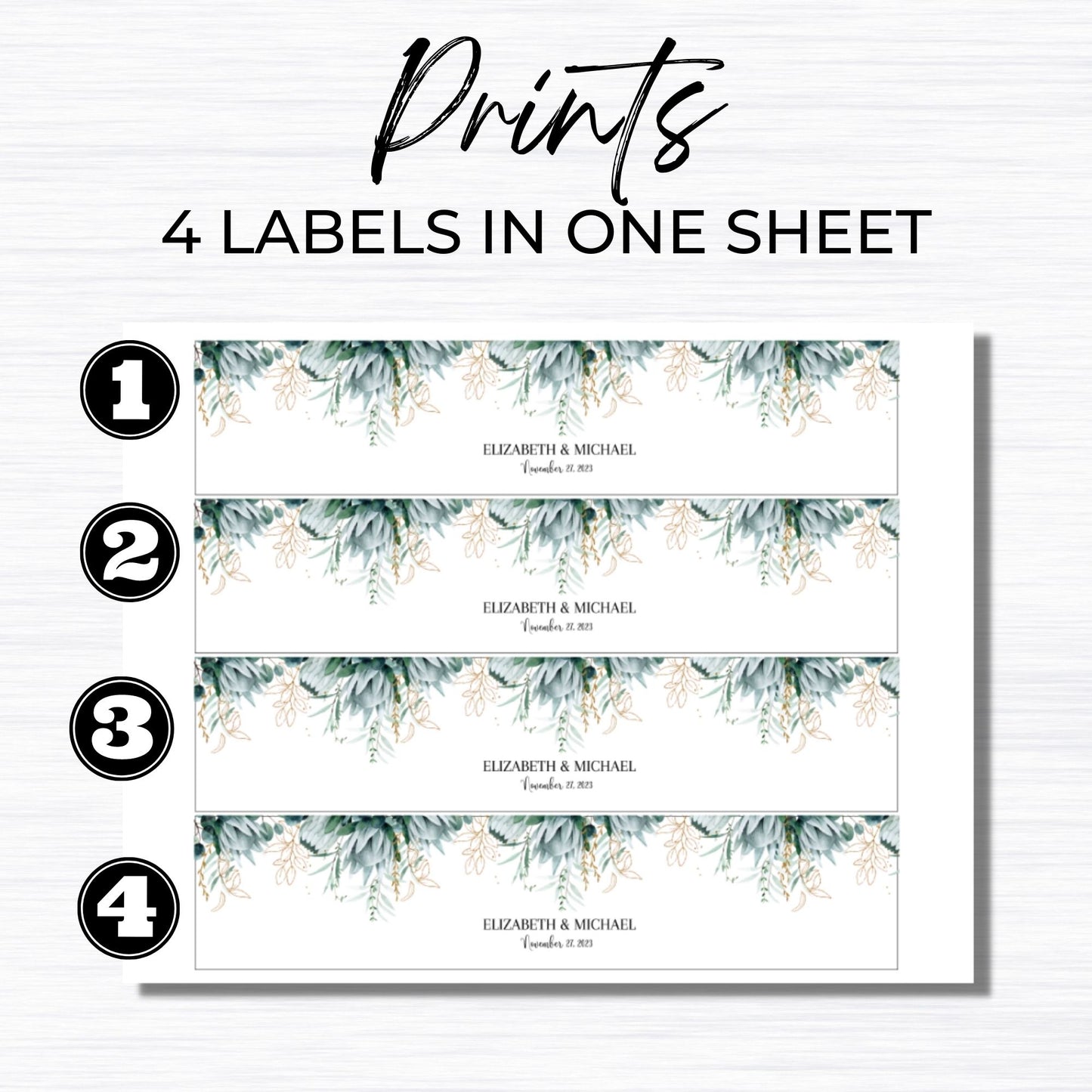 Water Bottle Label Template - Greenery