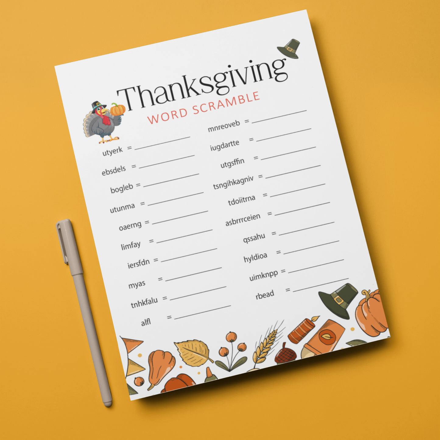 Thanksgiving Game Word Scramble Printable