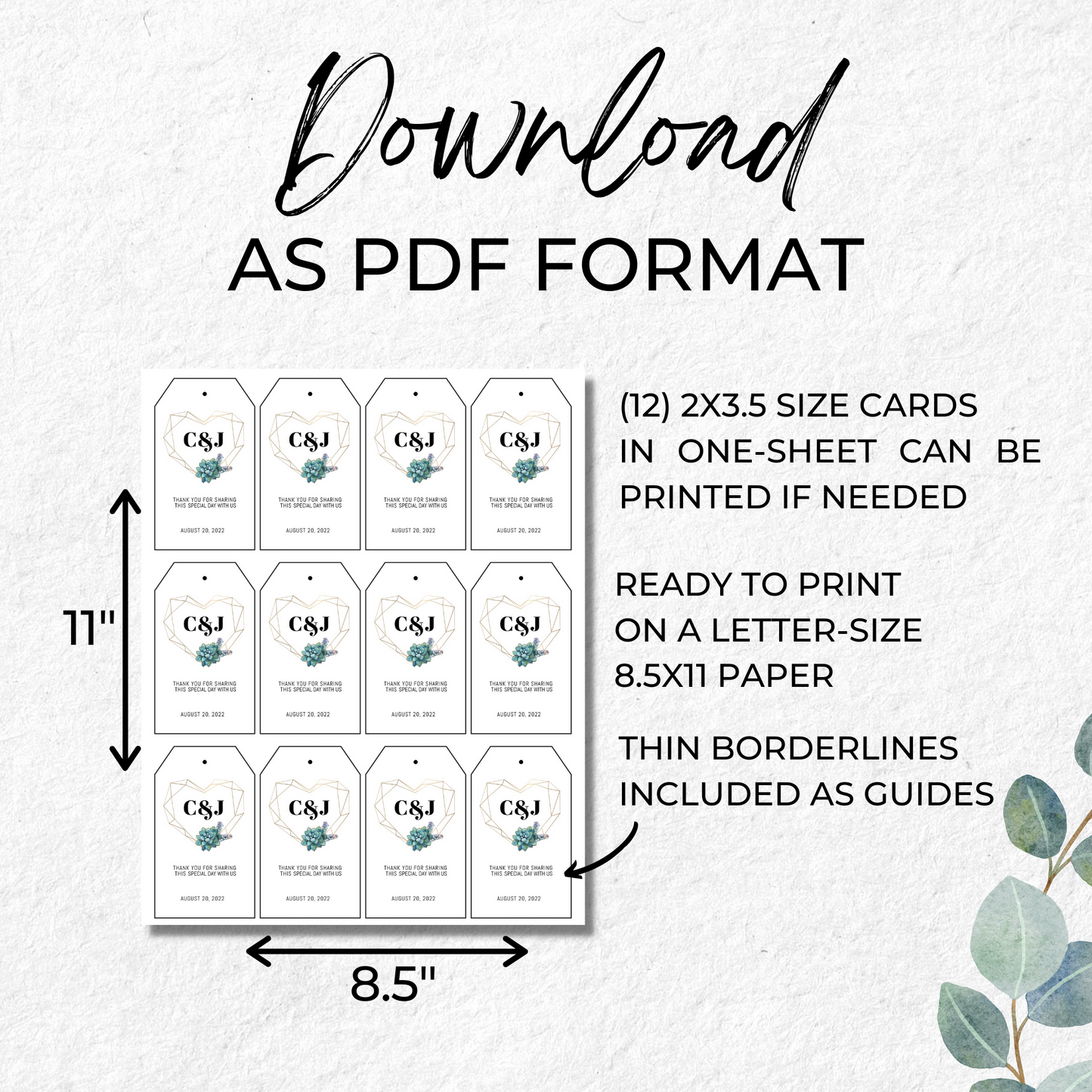 Succulent Wedding Favor Tag Template