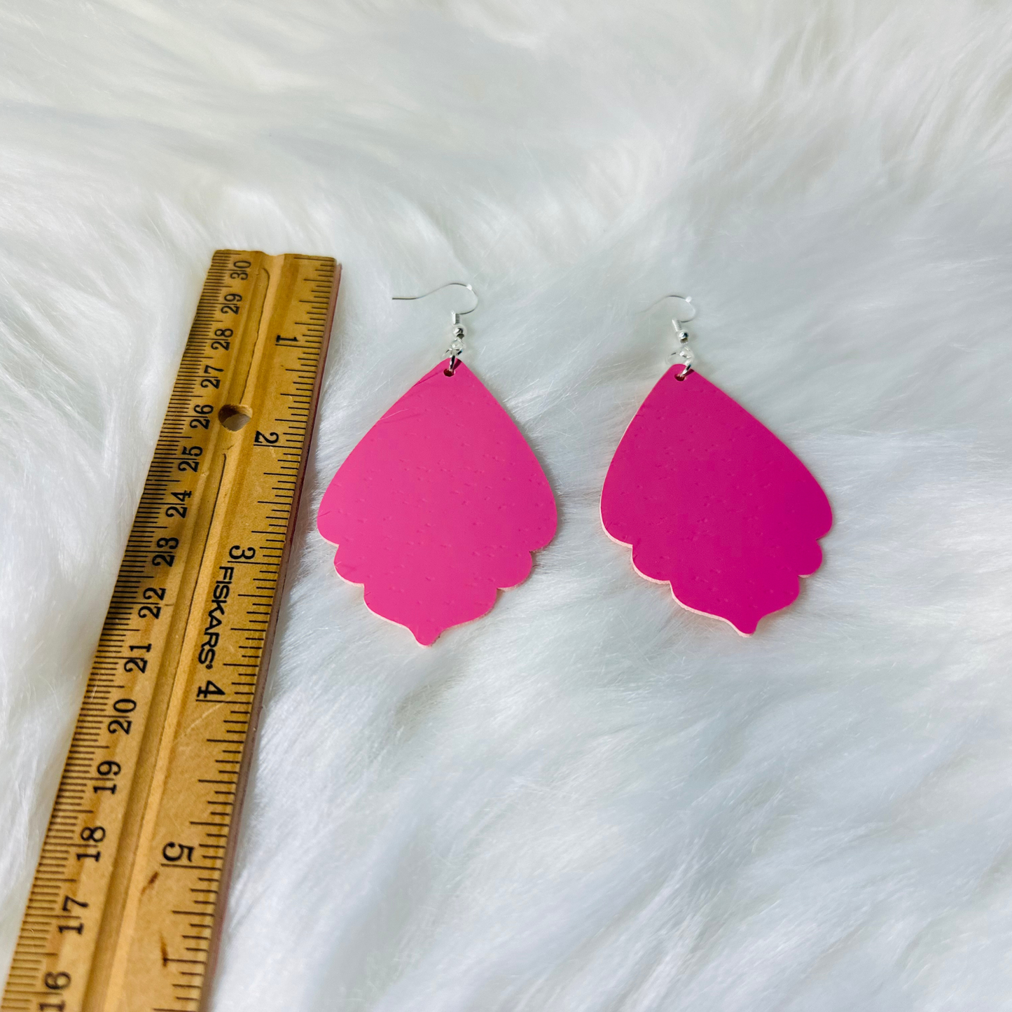 Pink Faux Leather Key Fob Wristlet Keychain - Pink Earrings