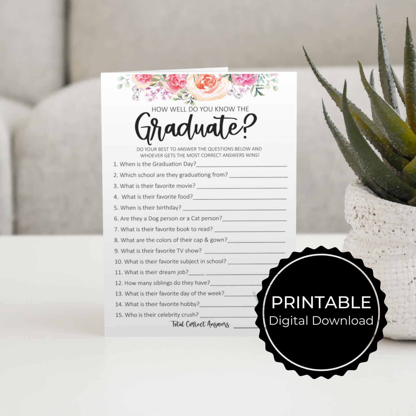 Class of 2023 Graduation Party Game Printable - How Well Do You Know the Graduate
