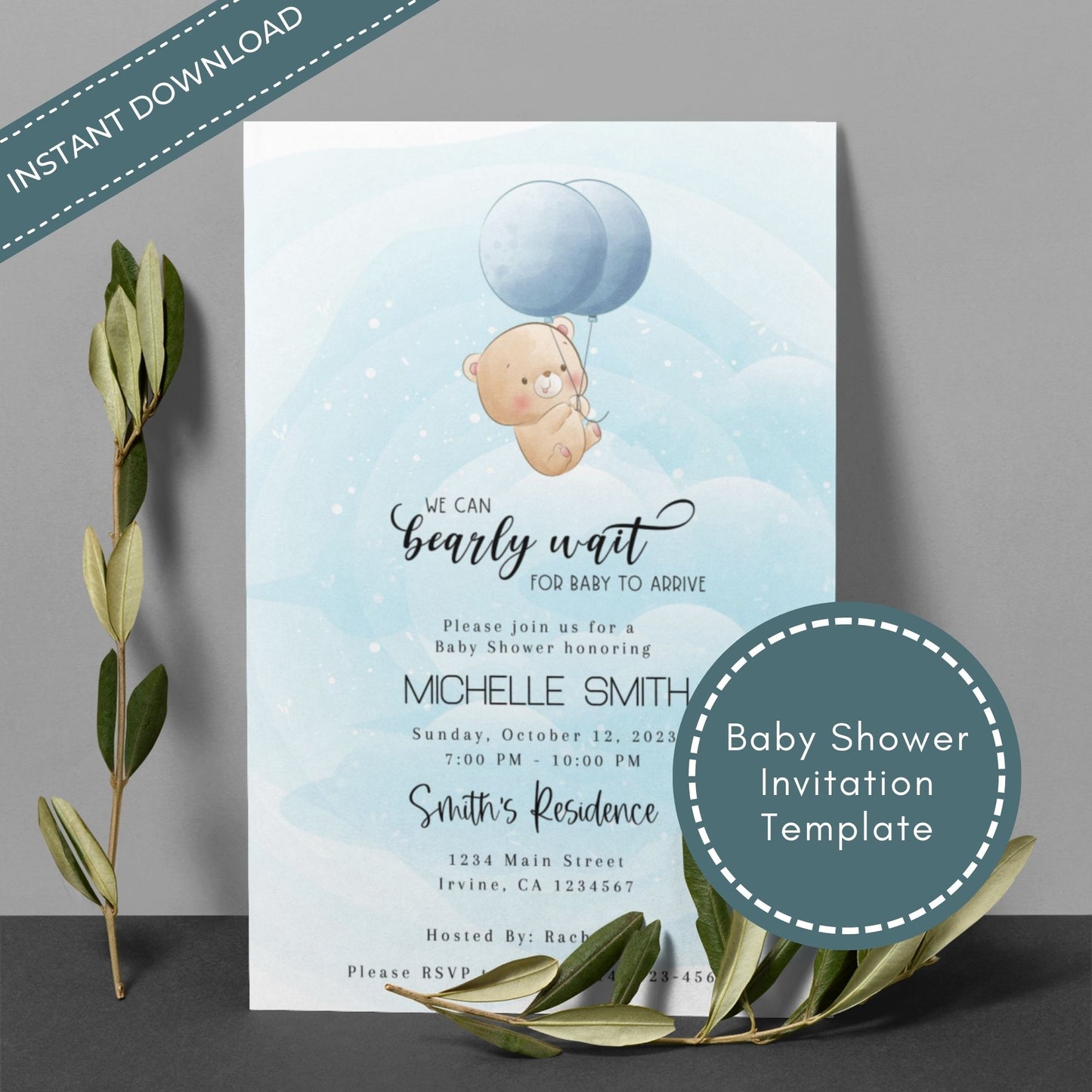 We Can Bearly Wait Baby Shower Invitation Template