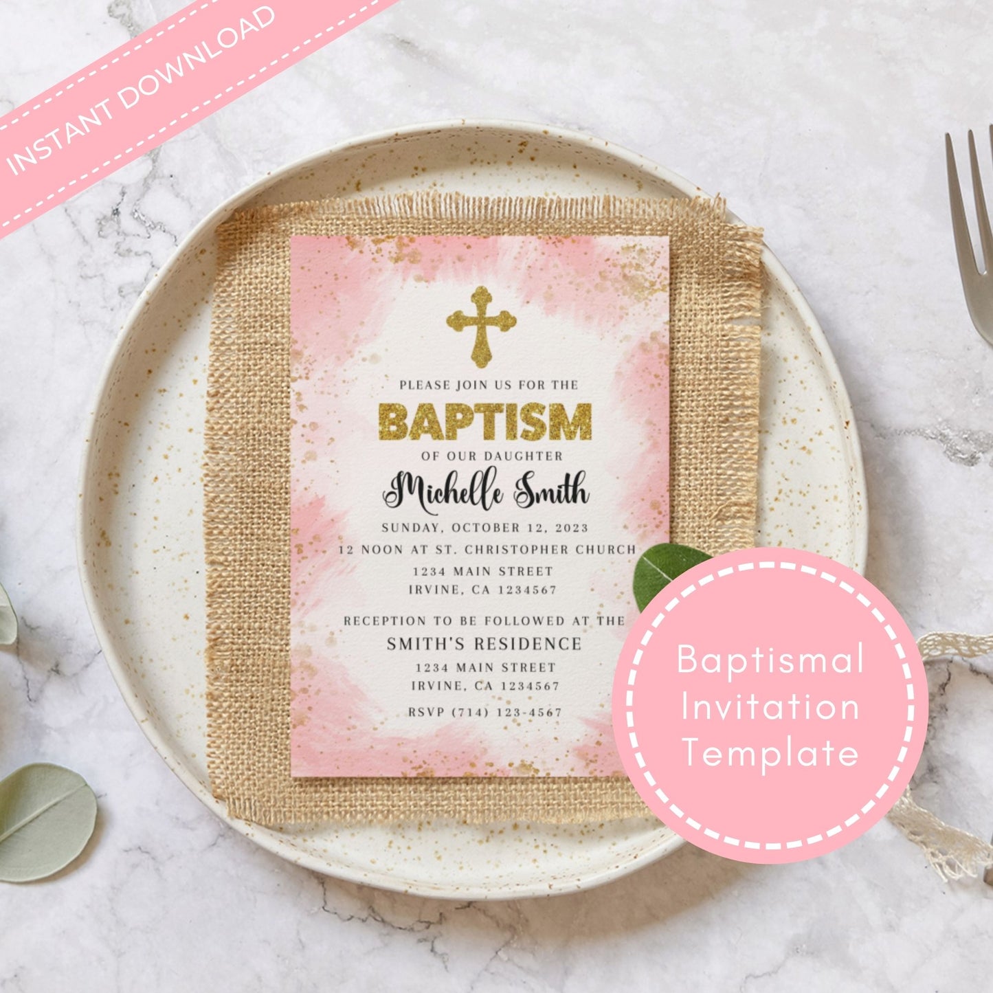 Baptism Invitation Template for a Girl