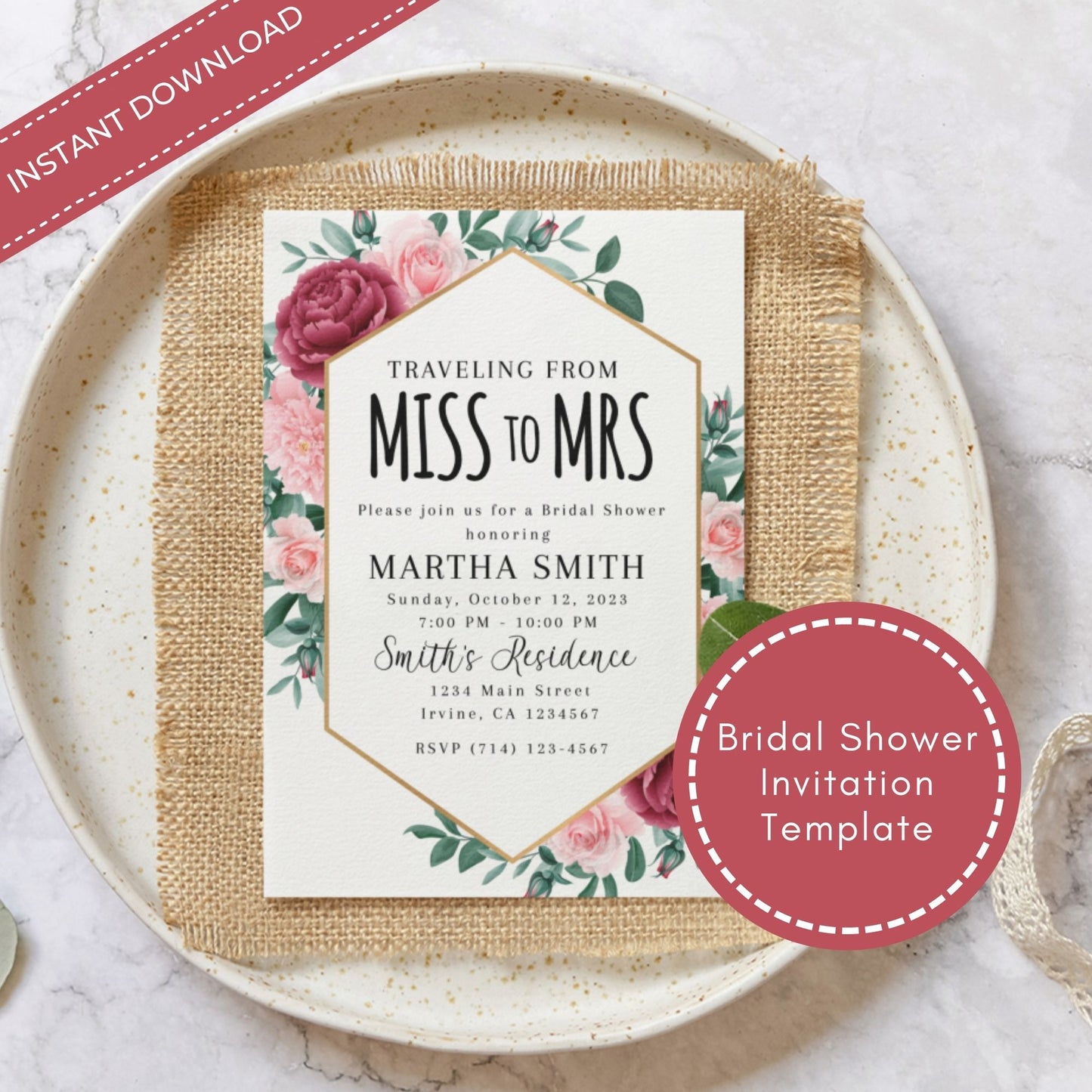 Miss to Mrs Invitation Template - Floral