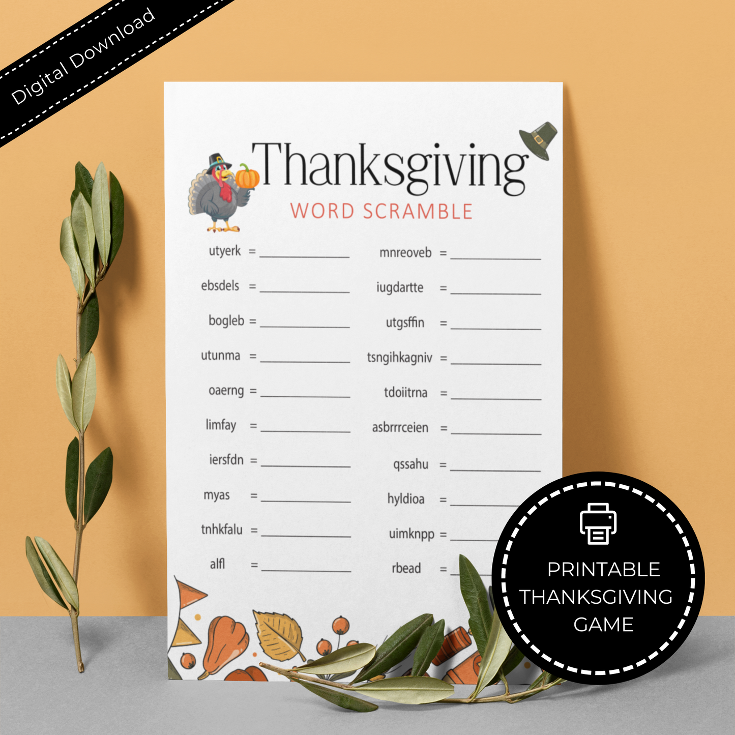 Thanksgiving Game Word Scramble Printable