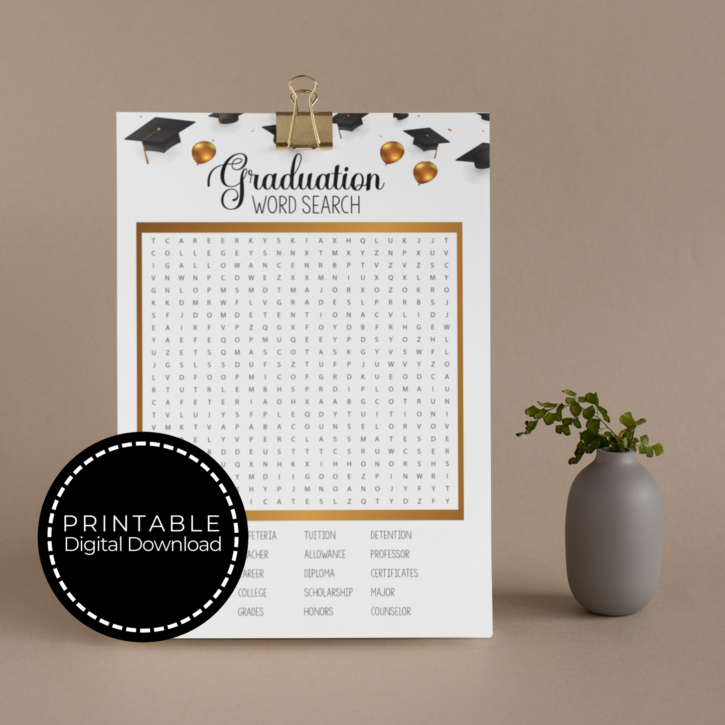 Class of 2025 Graduation Word Search Party Game Printable