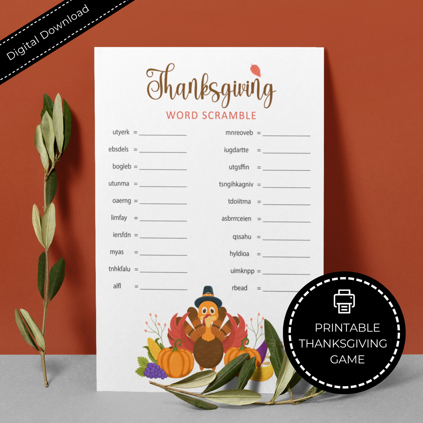 Thanksgiving Game Word Scramble Printable