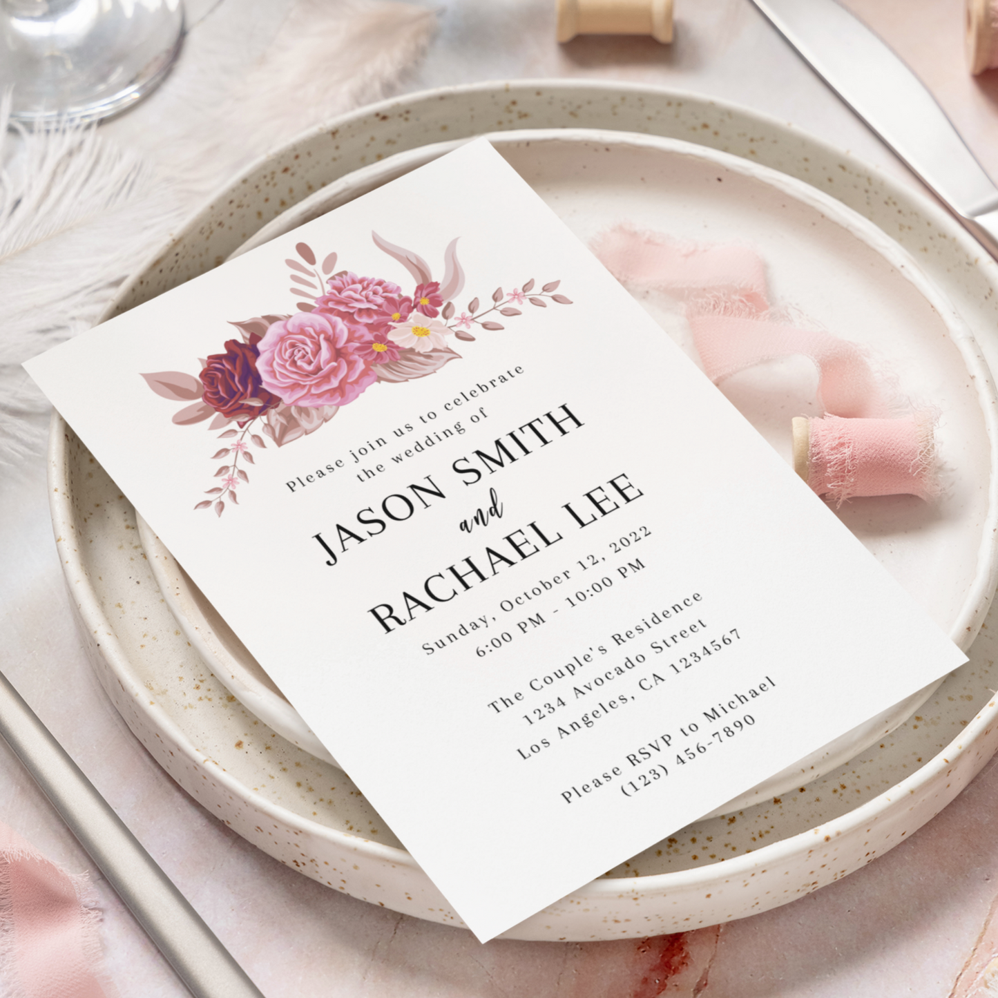 Wedding Invitation Template - Printable - Floral