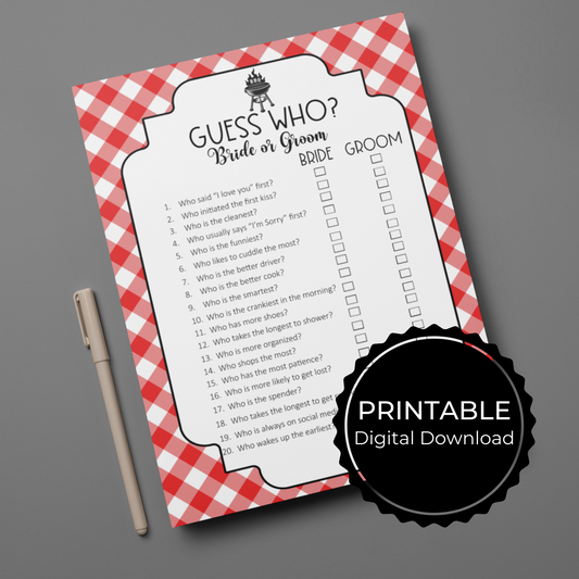 BBQ Theme Guess Who Bride or Groom Wedding Game Printable