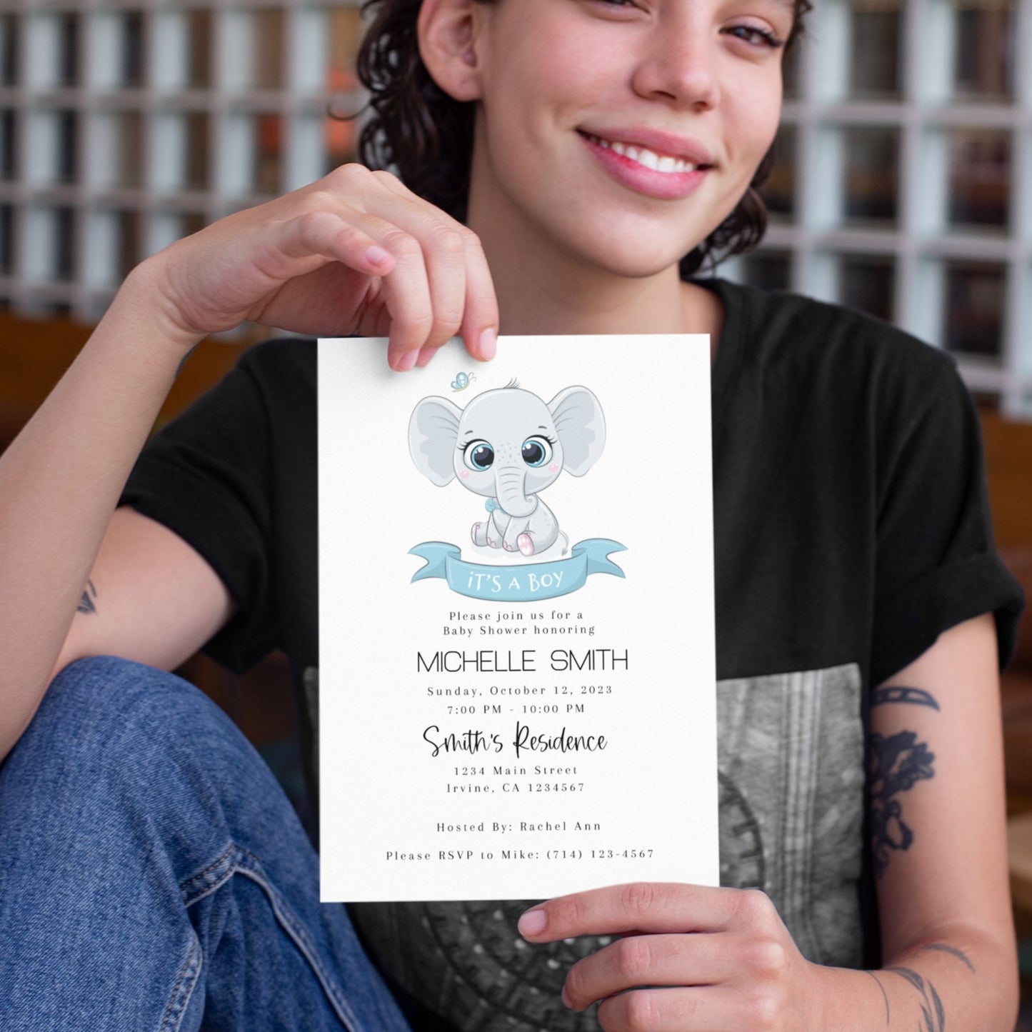 Baby Elephant Baby Shower Invitation Template