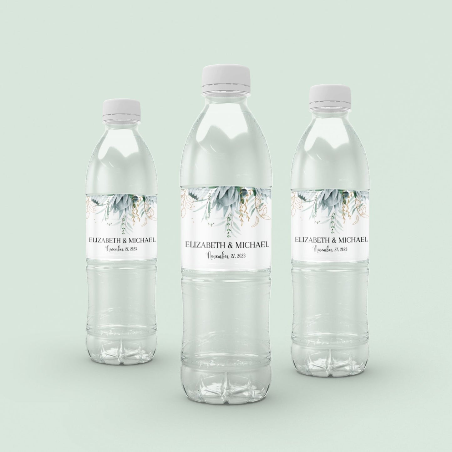 Water Bottle Label Template - Greenery