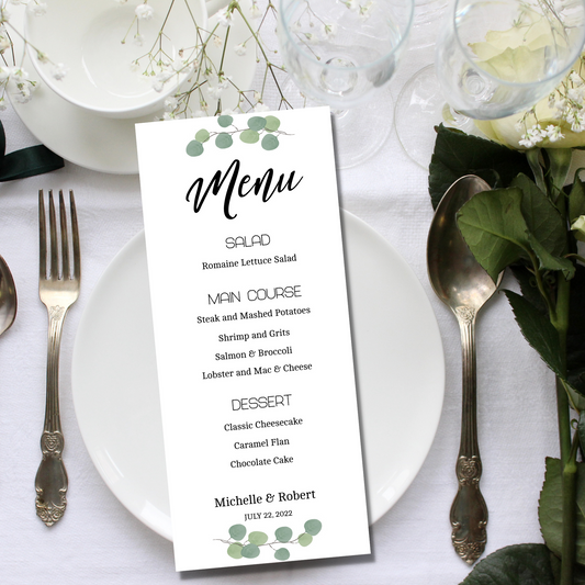 Wedding Menu Template - Eucalyptus