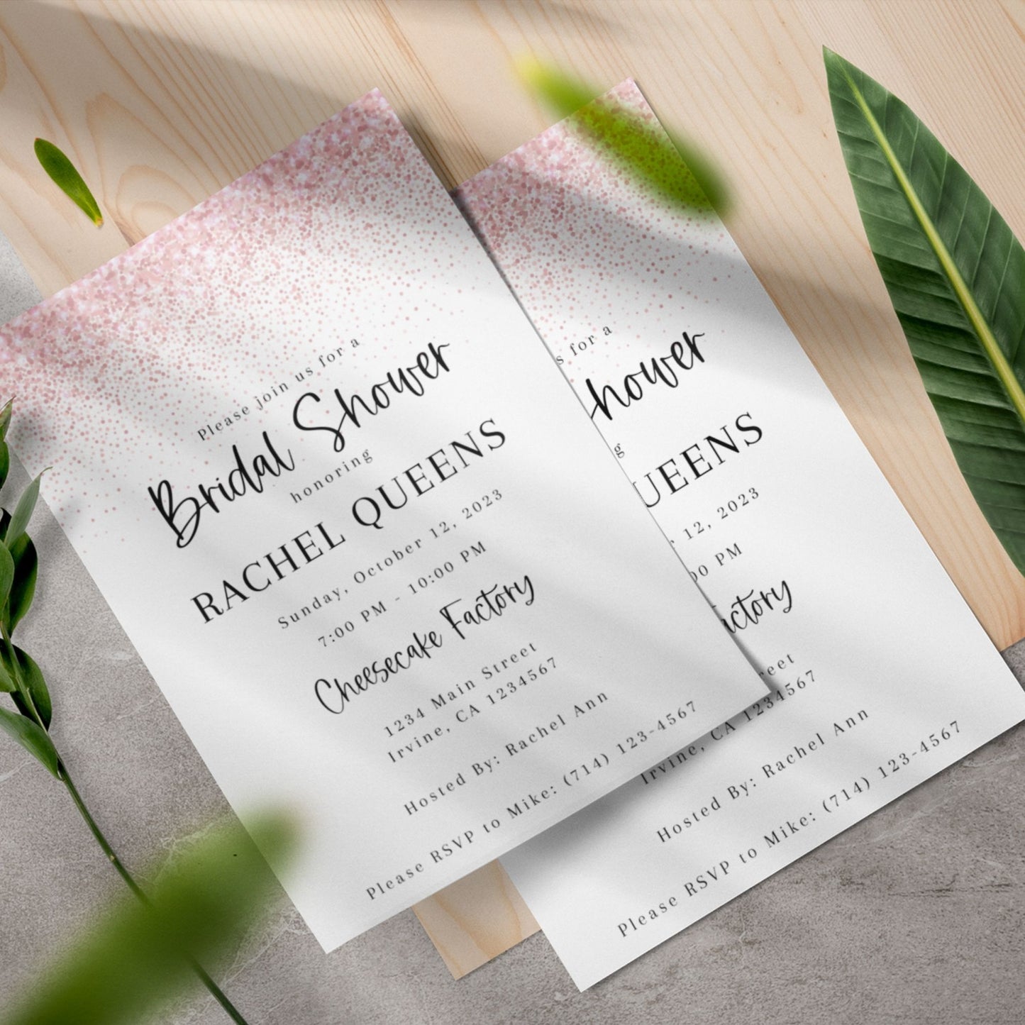 Pink Glittered Bridal Shower Invitation Template