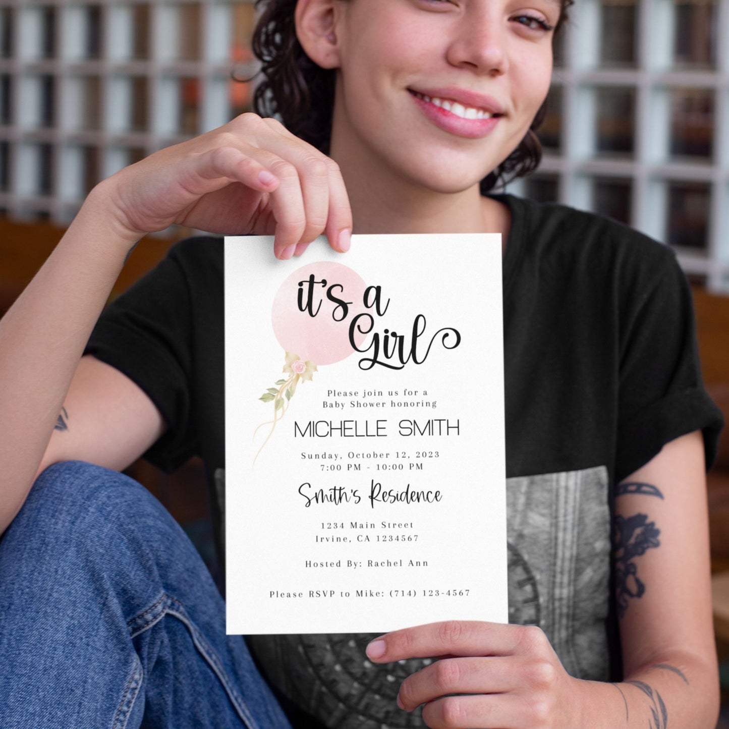 Pink Floral Baby Shower Invitation Template