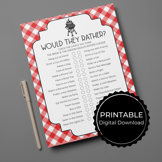 BBQ Themed Wedding Reception Game - Would They Rather